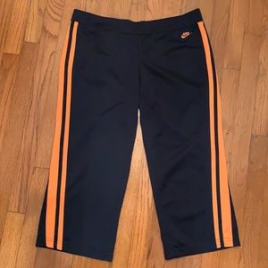 NIKE Capri Leggings Navy Orange Stripe Yoga Pants Sz L 12/14
